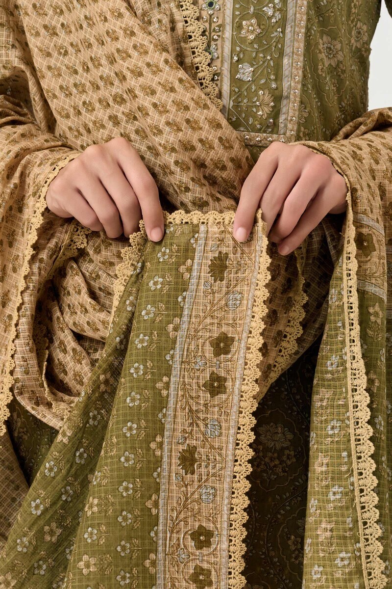 Green Hand Block Printed Kota Dupatta