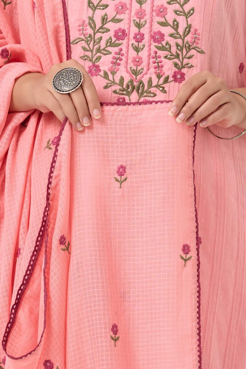 Pink Handcrafted Kota Dupatta