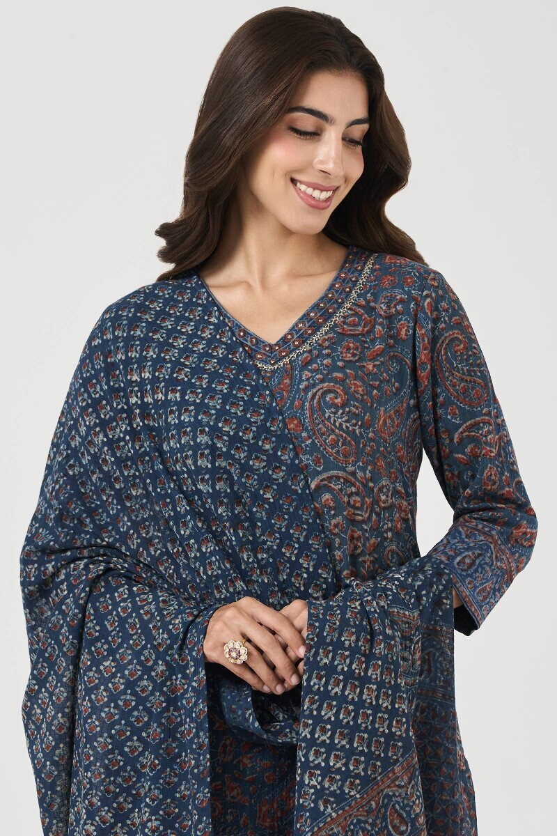 Blue Hand Block Printed Kota Dupatta