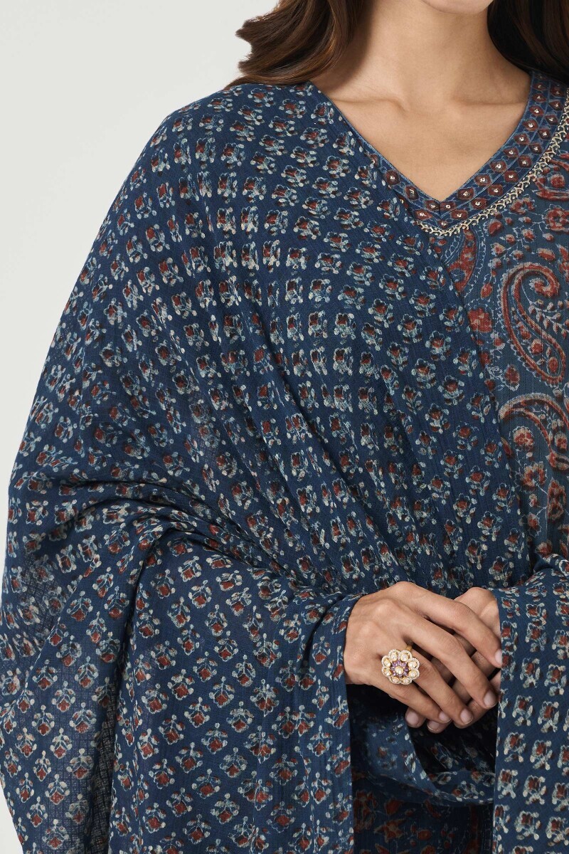 Blue Hand Block Printed Kota Dupatta