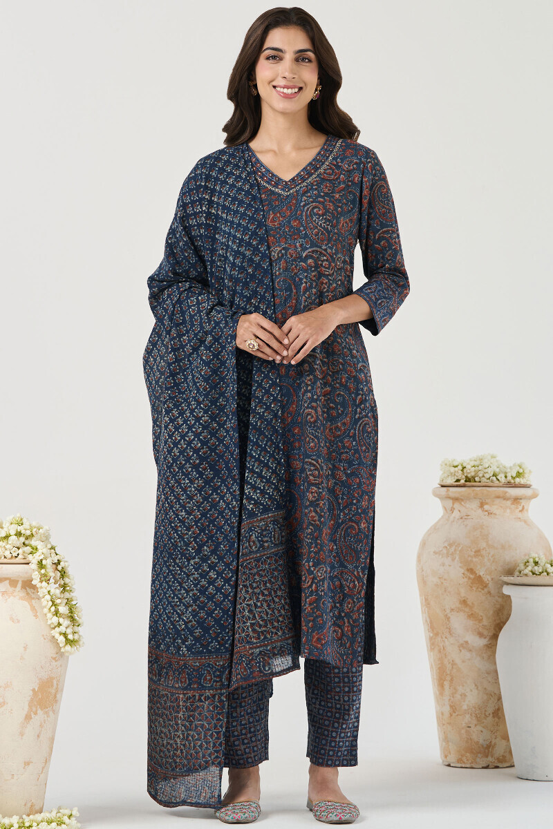 Blue Hand Block Printed Kota Dupatta