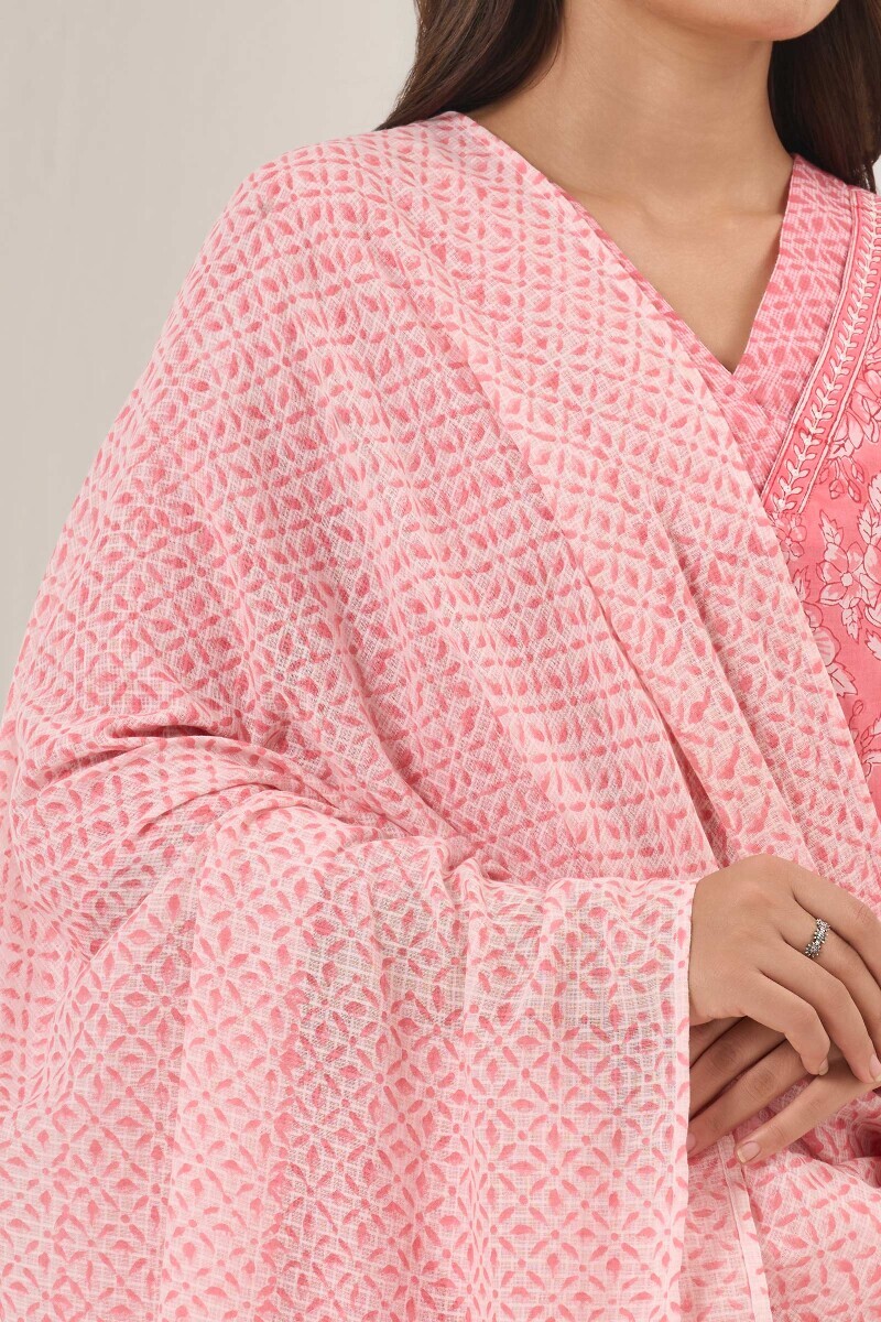 Pink Hand Block Printed Kota Dupatta
