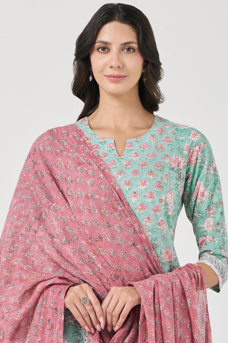 Pink Hand Block Printed Kota Dupatta
