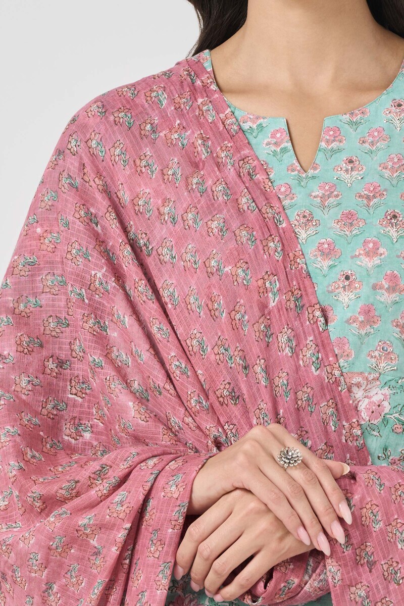Pink Hand Block Printed Kota Dupatta