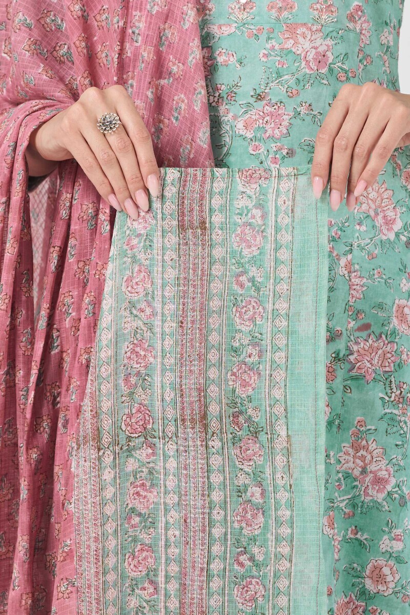 Pink Hand Block Printed Kota Dupatta
