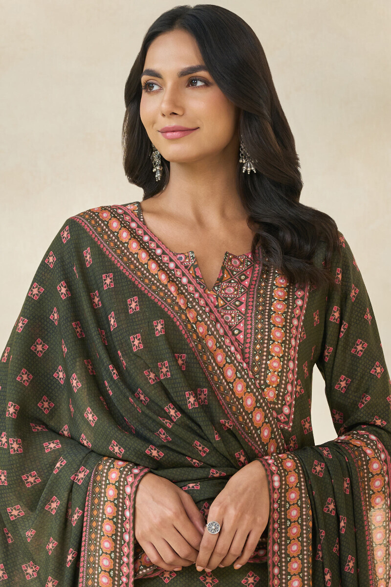 Green Printed Viscose Dupatta