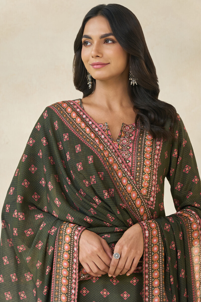 Green Printed Viscose Dupatta