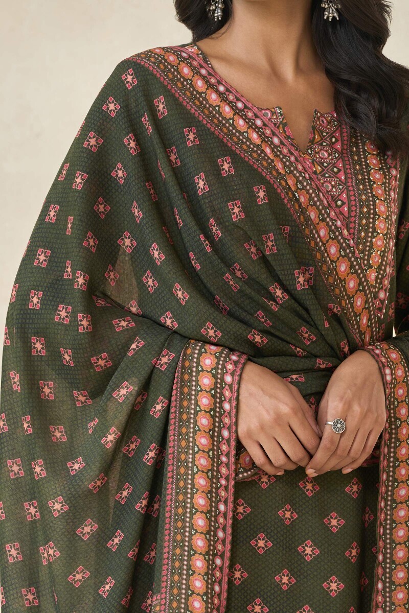 Green Printed Viscose Dupatta