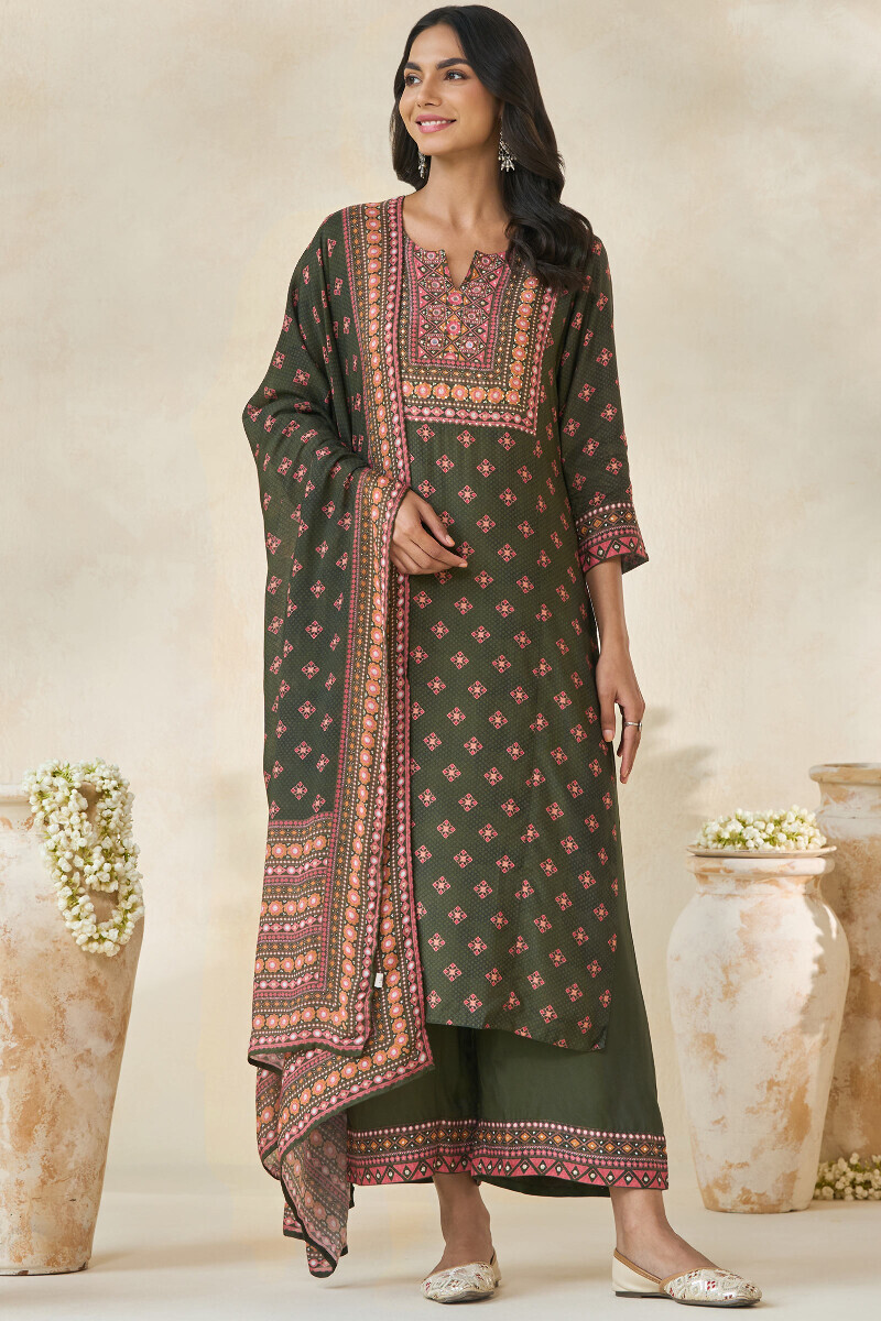 Green Printed Viscose Dupatta