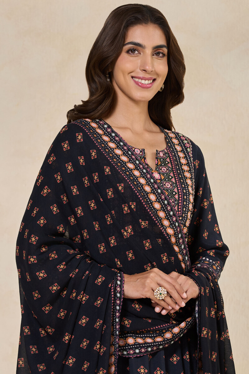 Black Printed Viscose Dupatta
