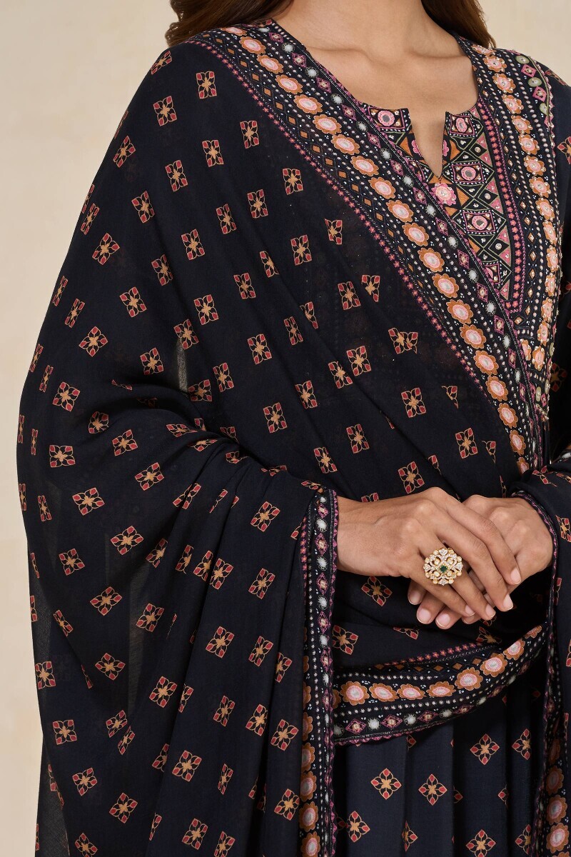 Black Printed Viscose Dupatta