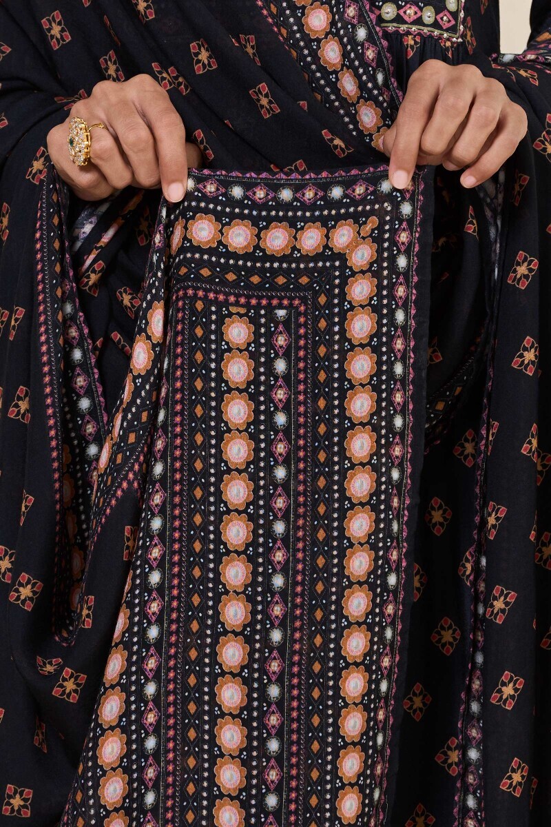 Black Printed Viscose Dupatta