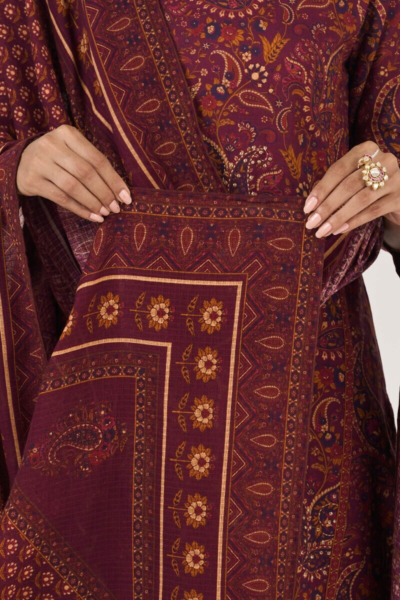 Purple Printed Kota Dupatta