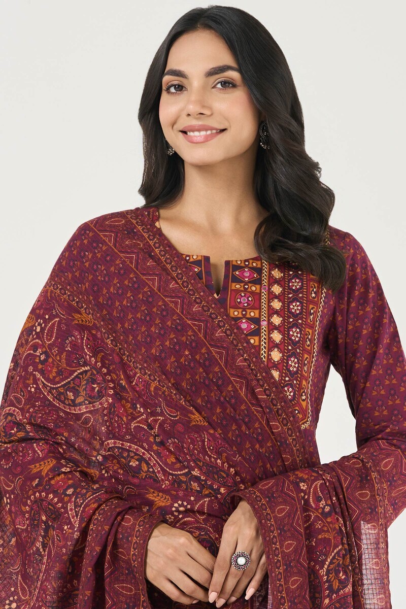 Purple Printed Kota Dupatta
