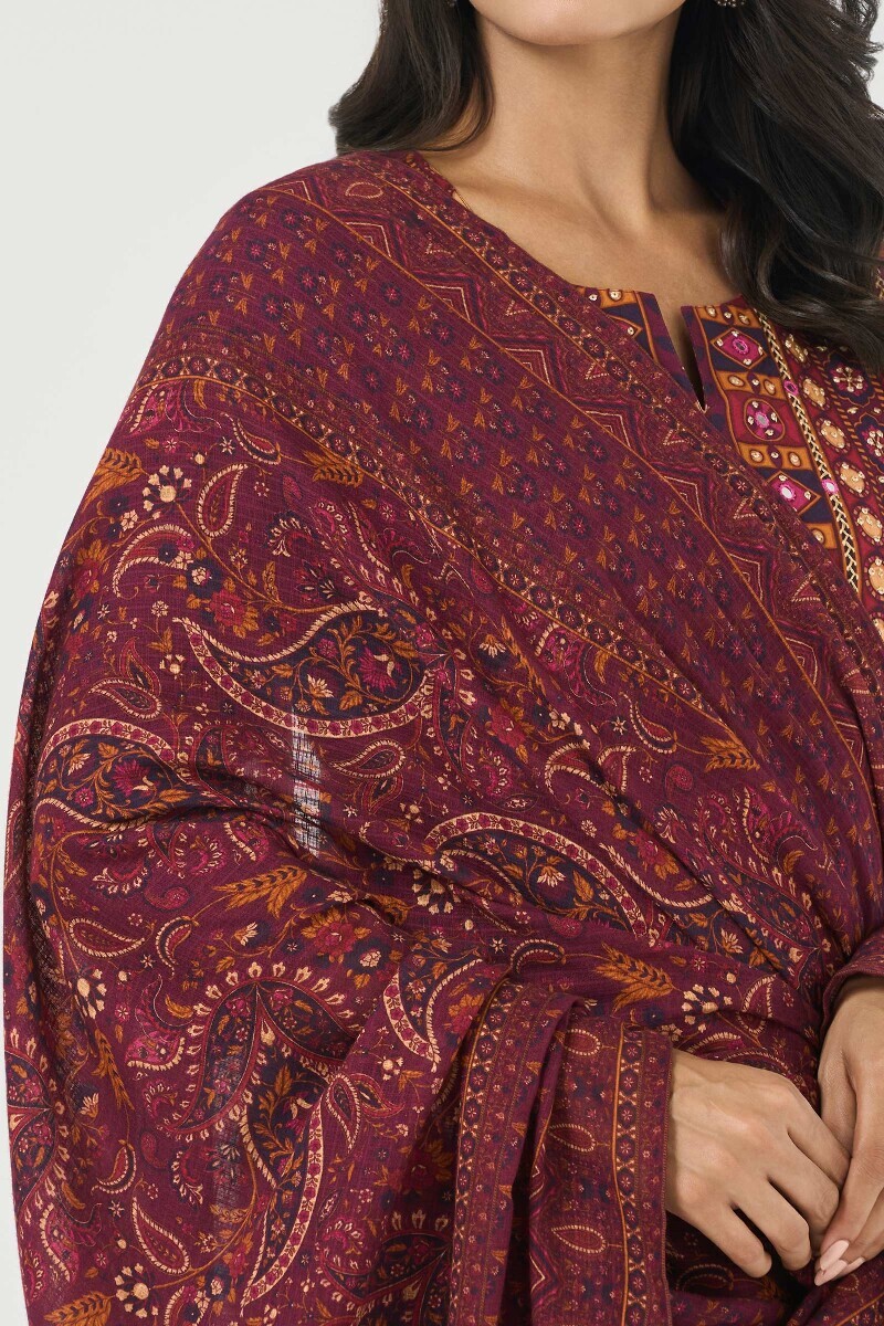 Purple Printed Kota Dupatta