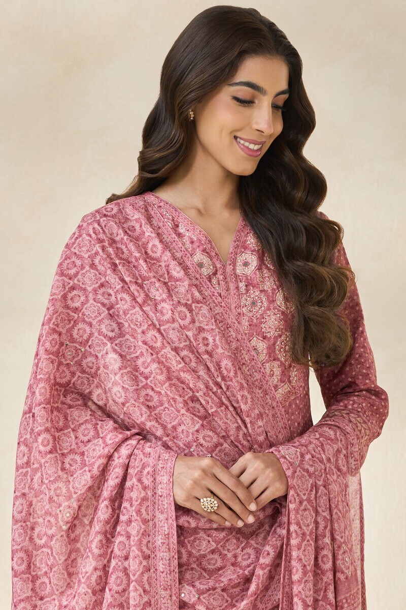 Pink Printed Tabby Check Dupatta