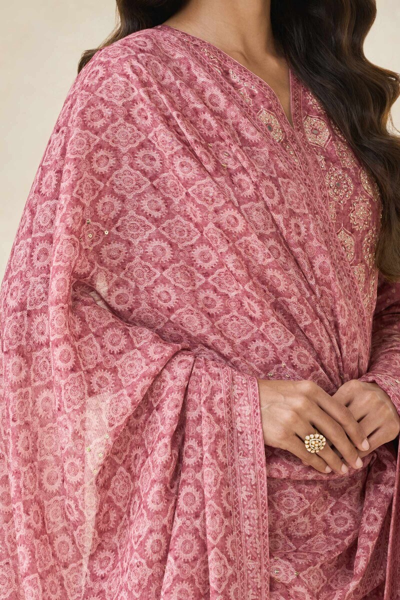 Pink Printed Tabby Check Dupatta