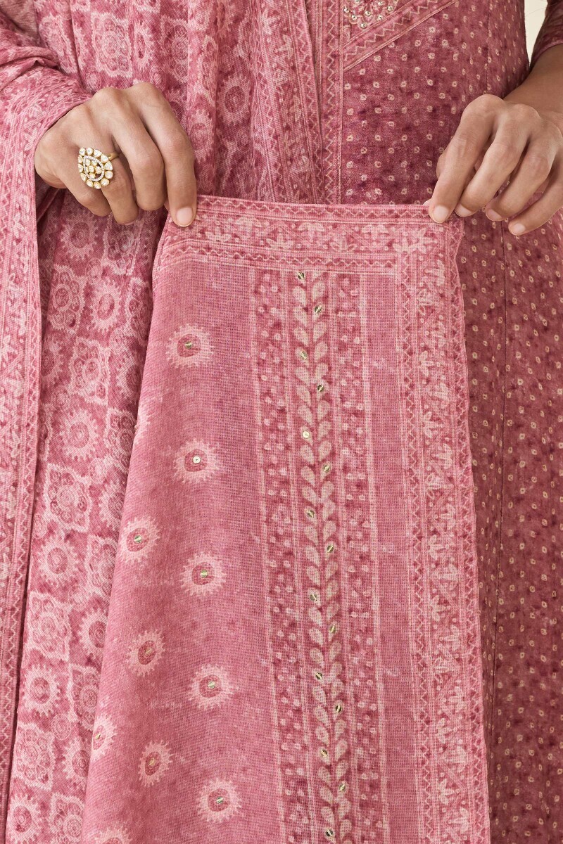 Pink Printed Tabby Check Dupatta