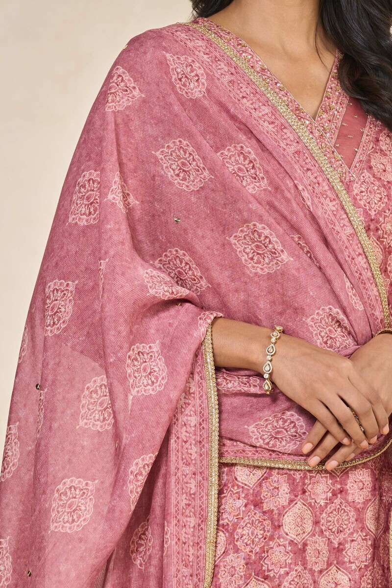 Pink Printed Tabby Check Dupatta