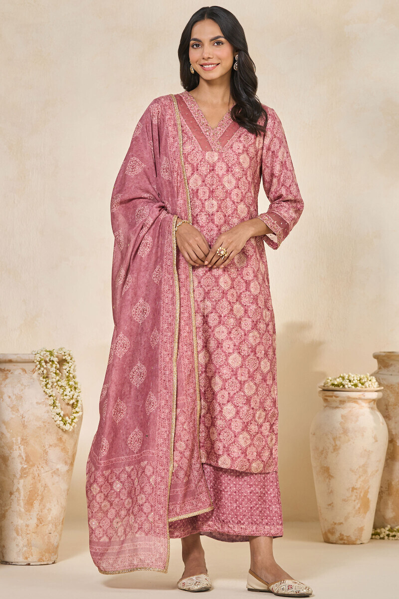 Pink Printed Tabby Check Dupatta