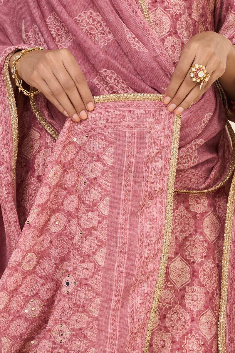 Pink Printed Tabby Check Dupatta
