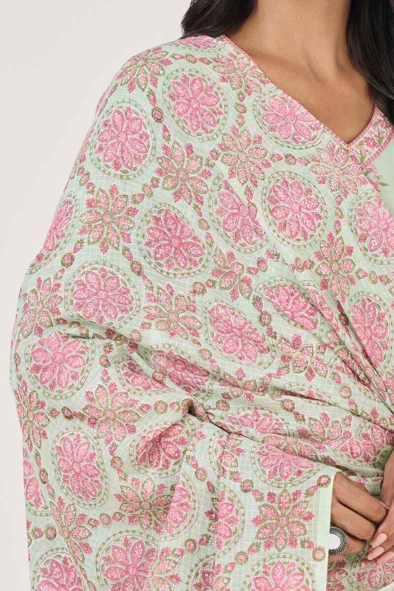 Green Hand Block Printed Kota Dupatta