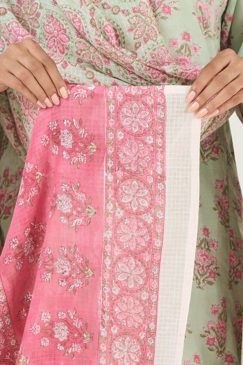 Green Hand Block Printed Kota Dupatta