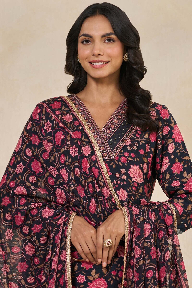 Black Printed Tabby Check Dupatta