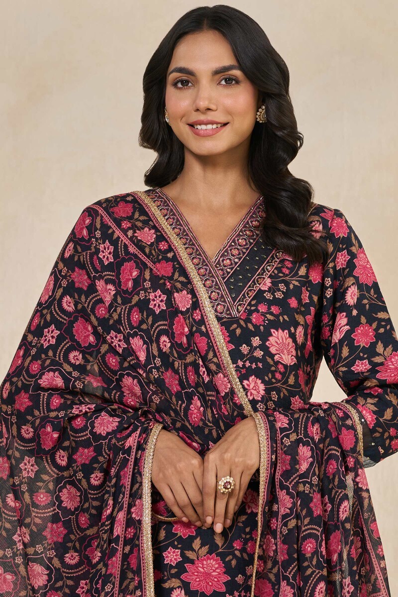 Black Printed Tabby Check Dupatta
