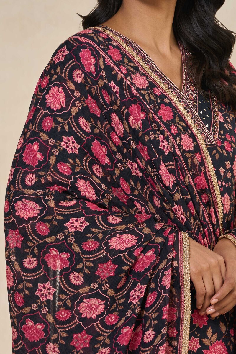 Black Printed Tabby Check Dupatta