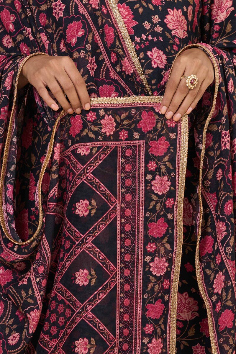 Black Printed Tabby Check Dupatta