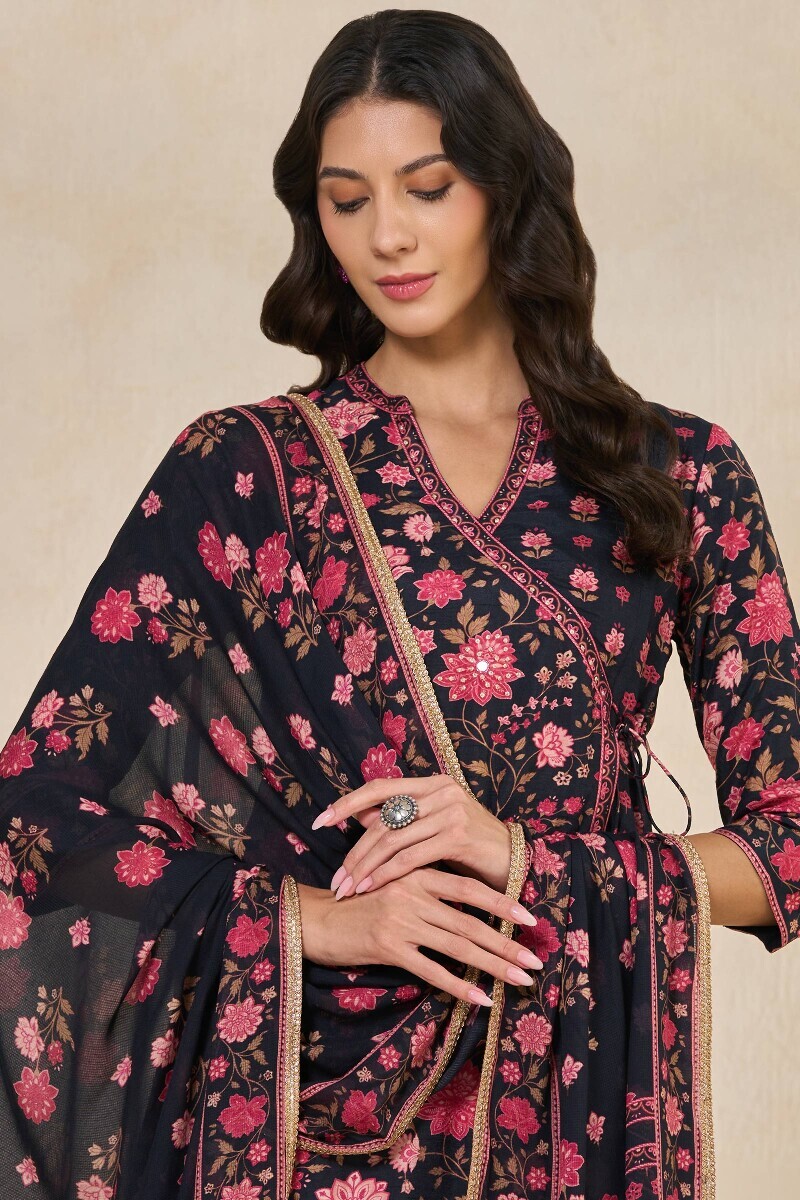 Black Printed Tabby Check Dupatta