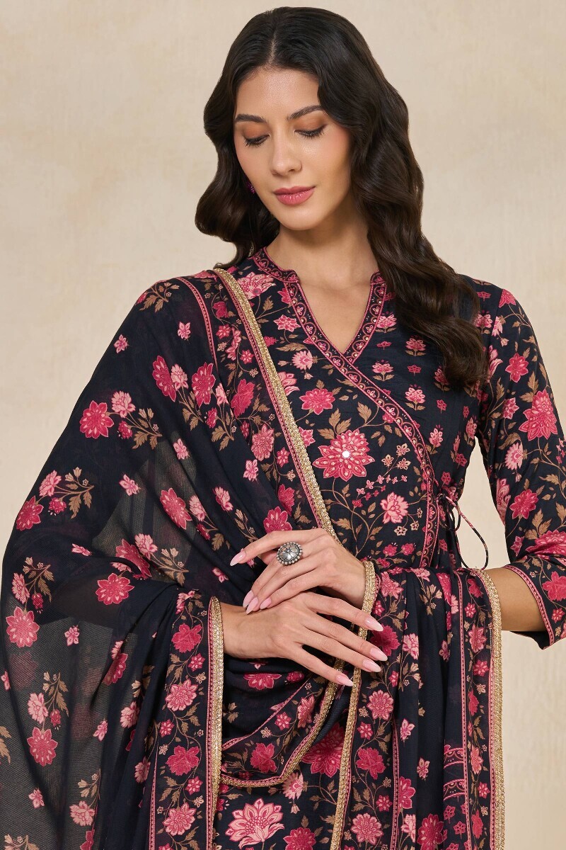 Black Printed Tabby Check Dupatta