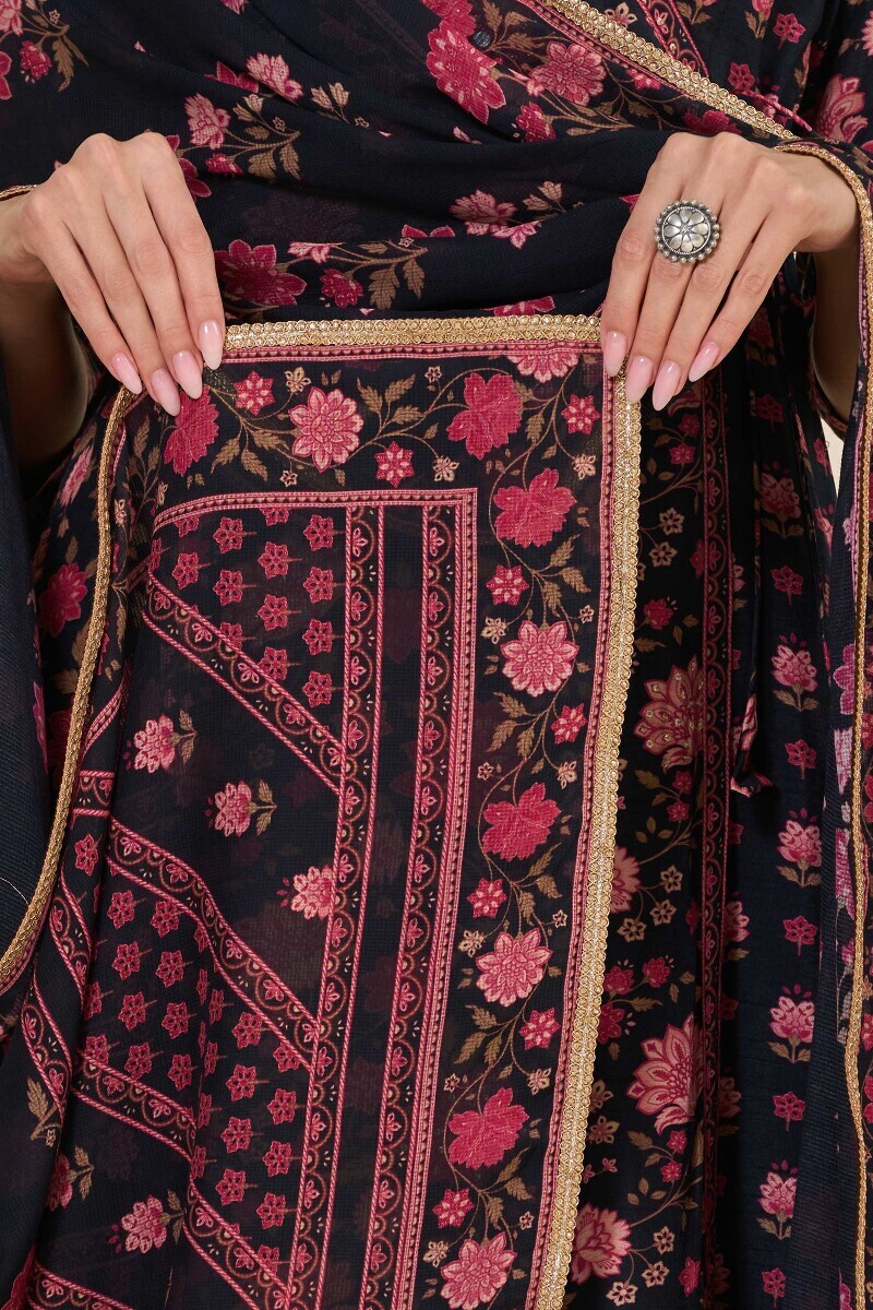 Black Printed Tabby Check Dupatta