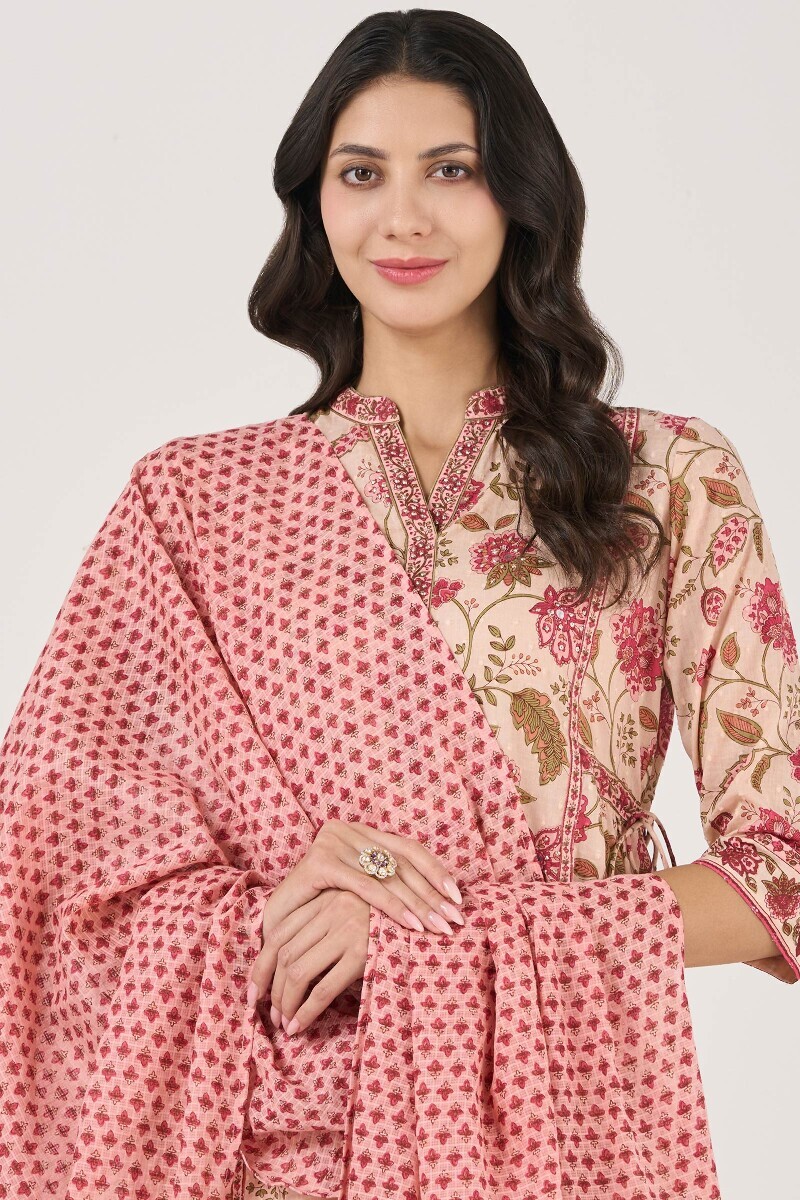 Pink Hand Printed Kota Dupatta