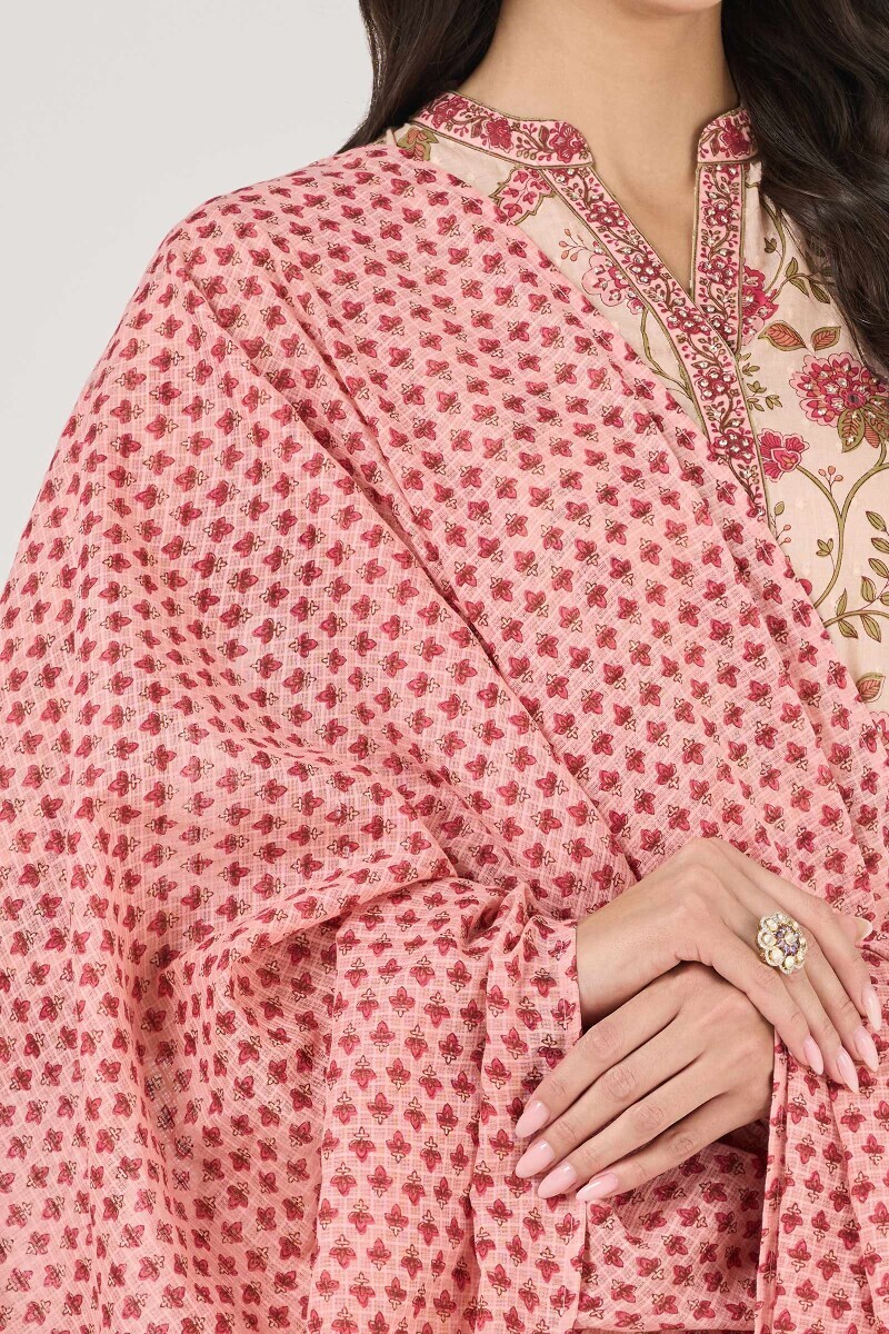 Pink Hand Printed Kota Dupatta