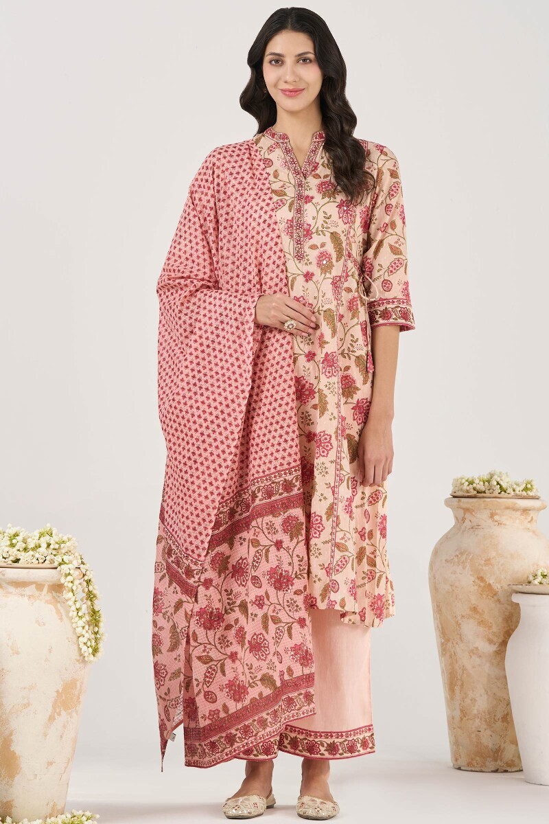 Pink Hand Printed Kota Dupatta