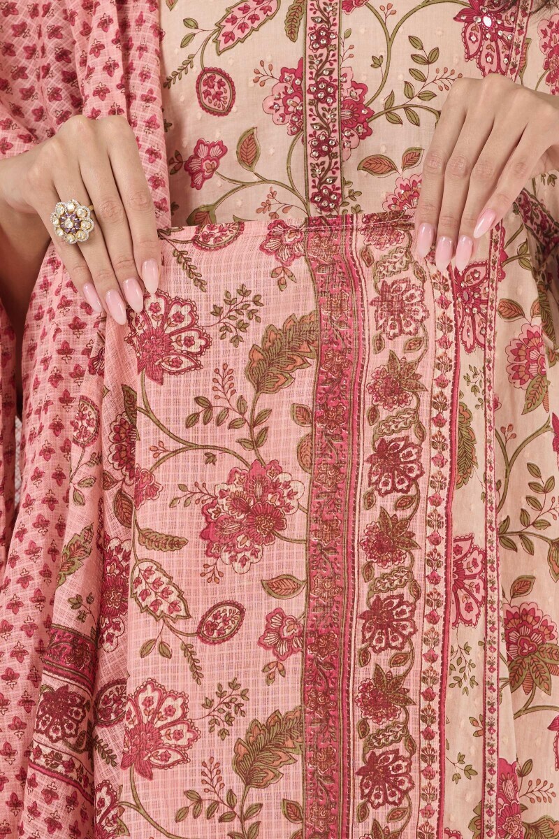 Pink Hand Printed Kota Dupatta