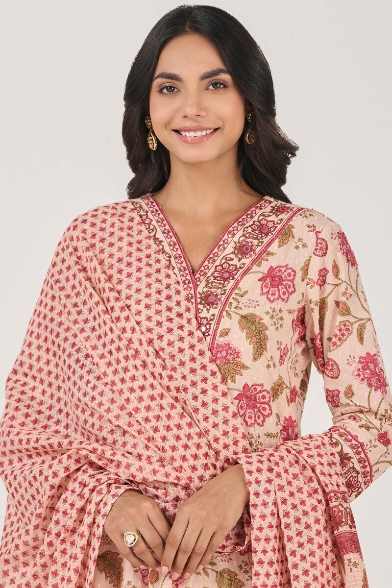 Pink Hand Printed Kota Dupatta