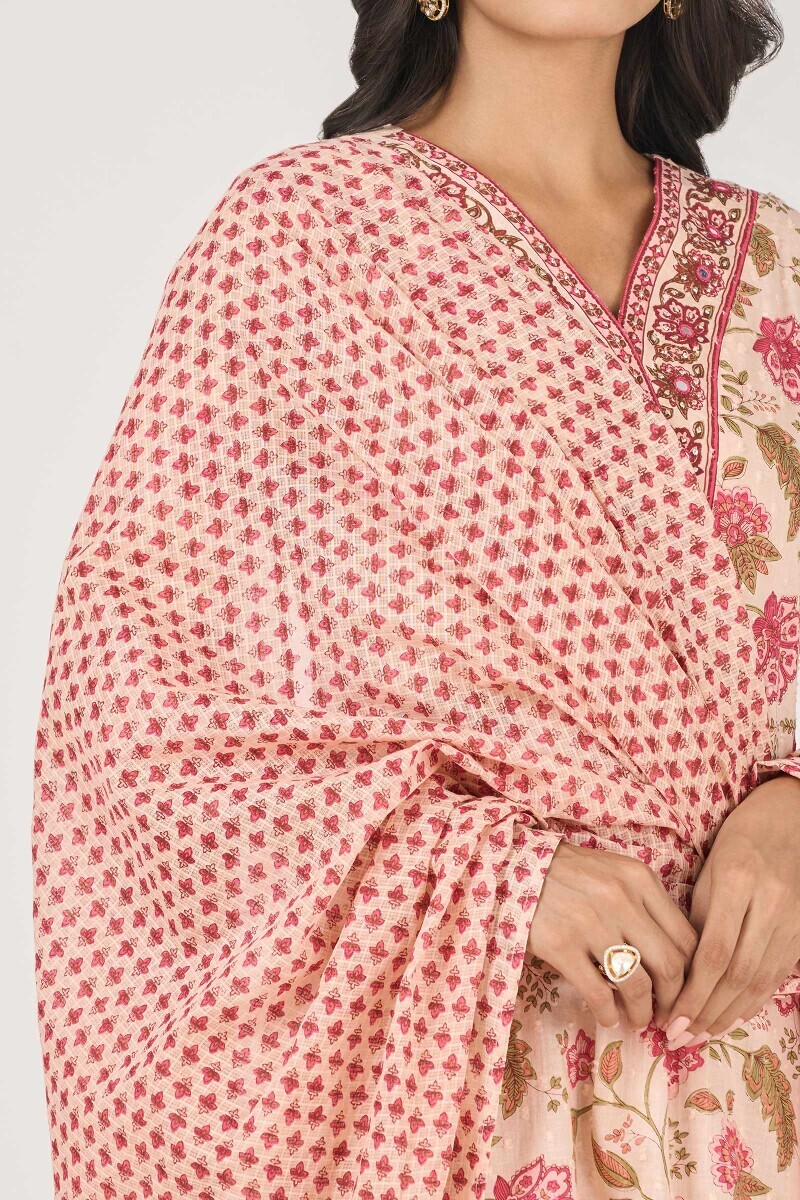 Pink Hand Printed Kota Dupatta