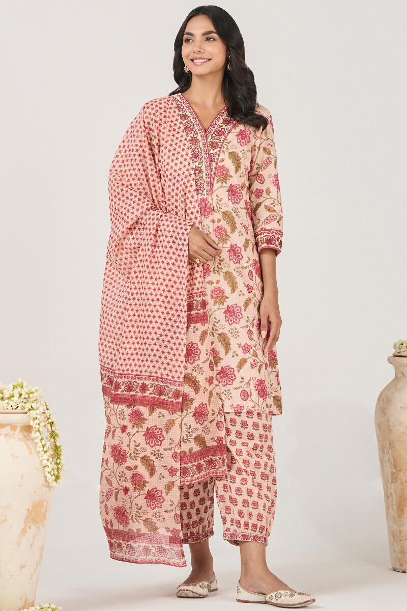 Pink Hand Printed Kota Dupatta