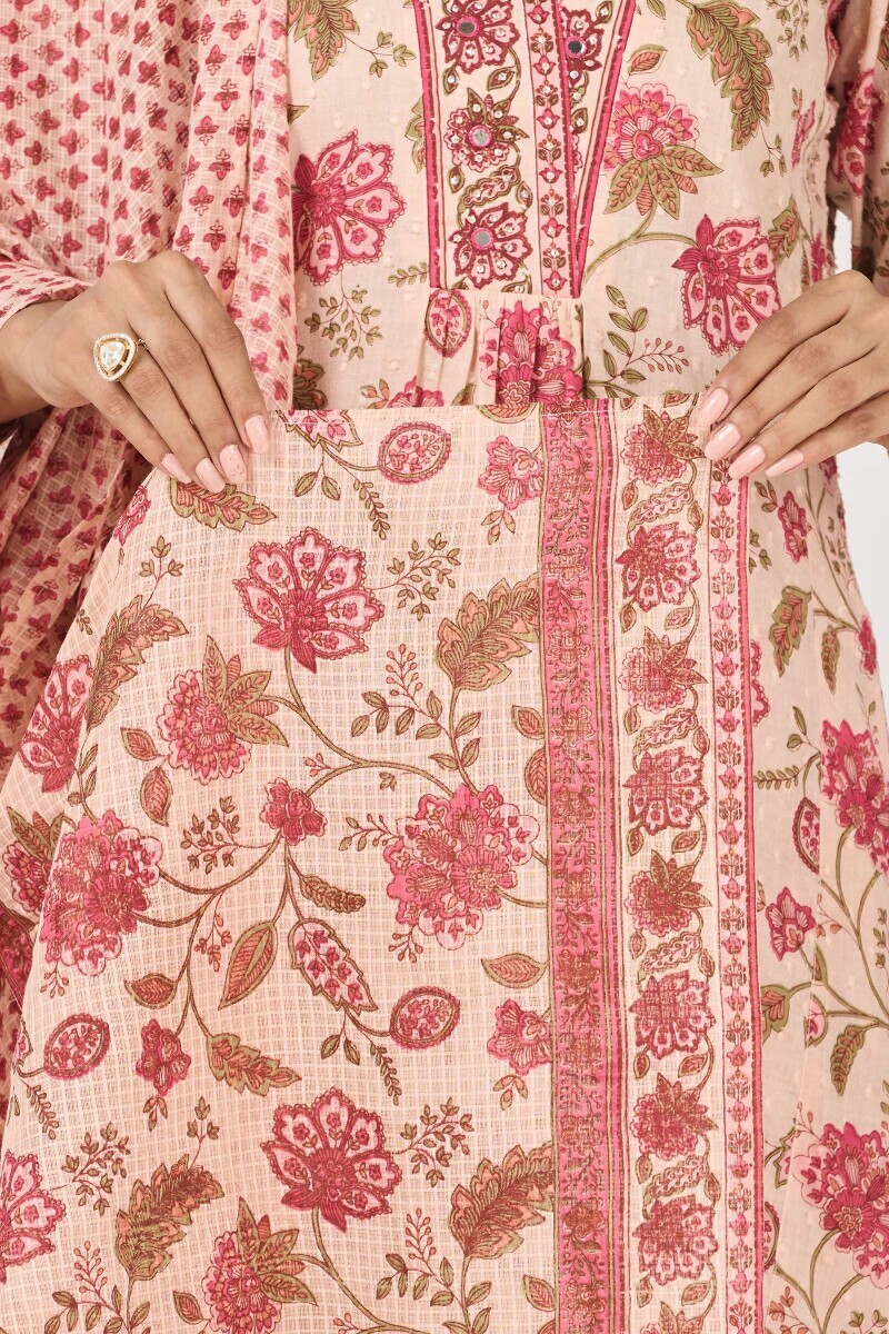 Pink Hand Printed Kota Dupatta