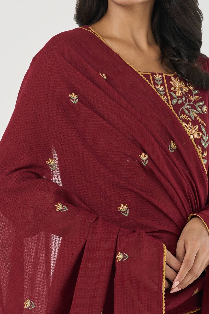 Maroon Handcrafted Kota Dupatta