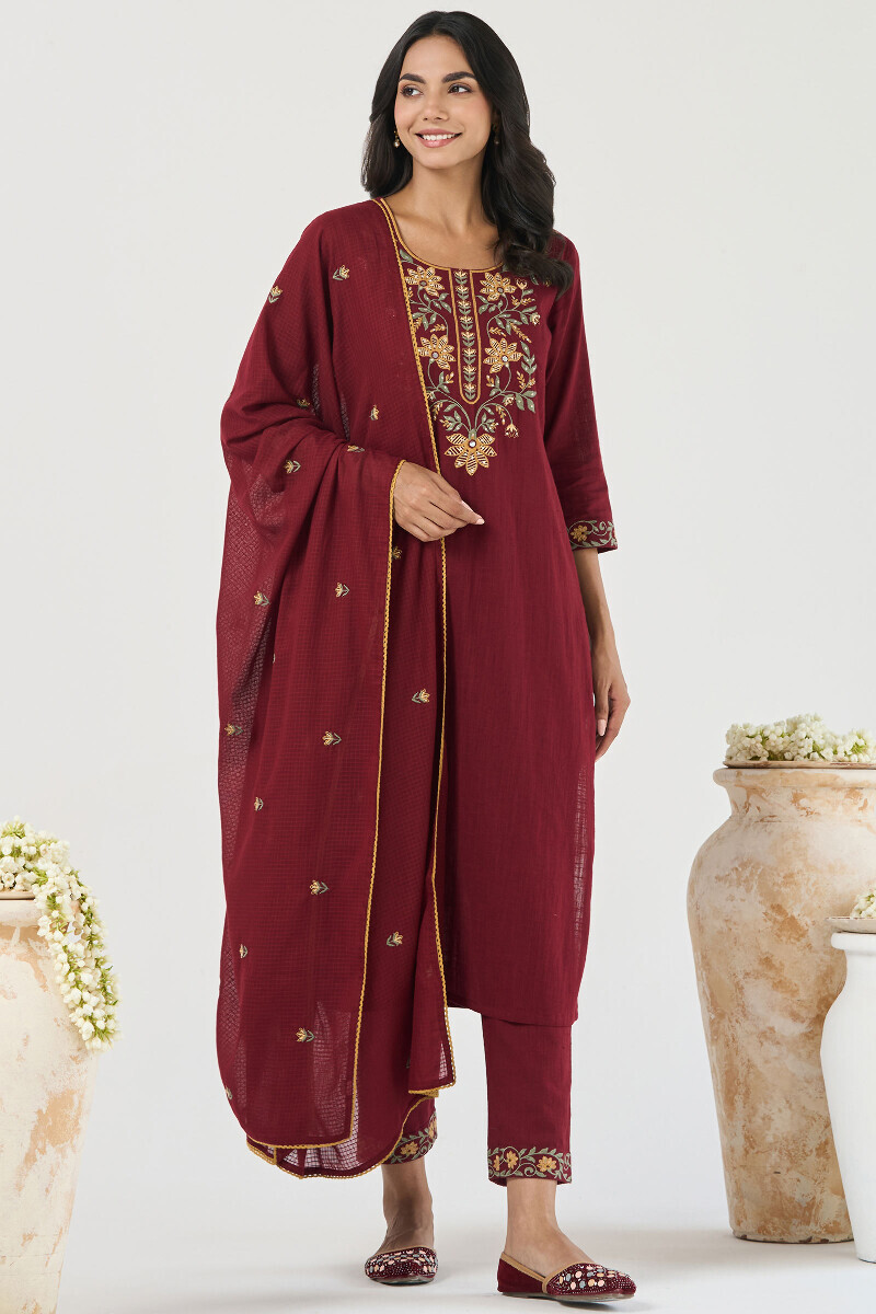 Maroon Handcrafted Kota Dupatta