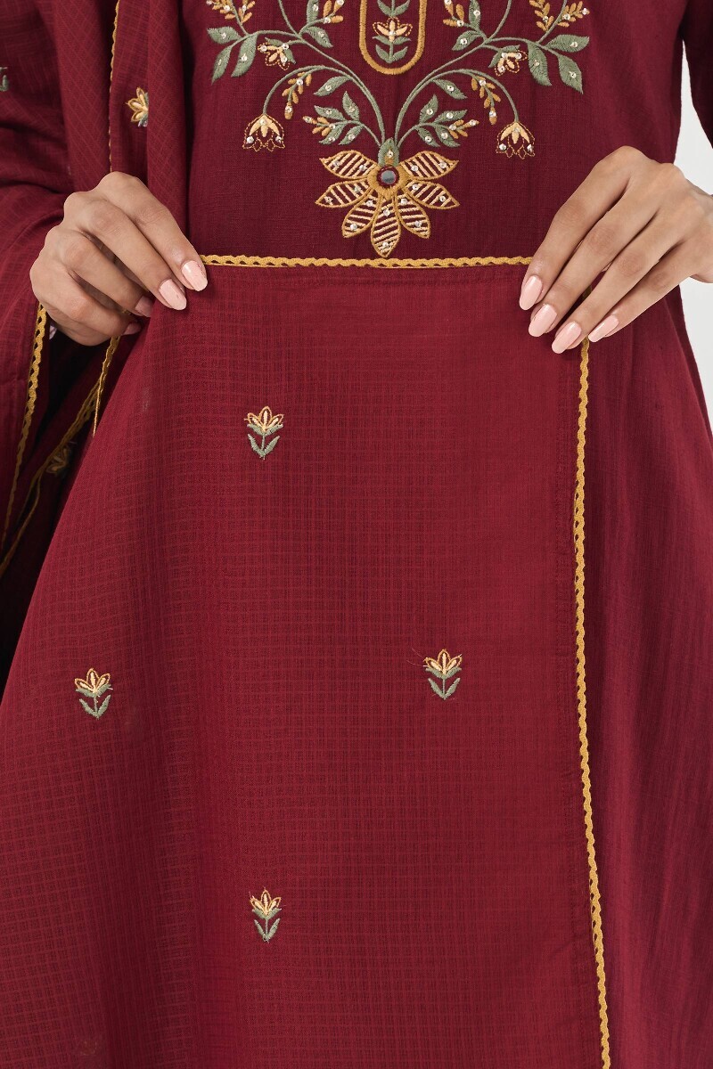 Maroon Handcrafted Kota Dupatta