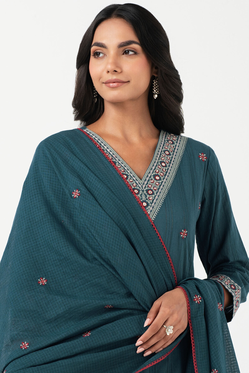 Blue Handcrafted Kota Dupatta