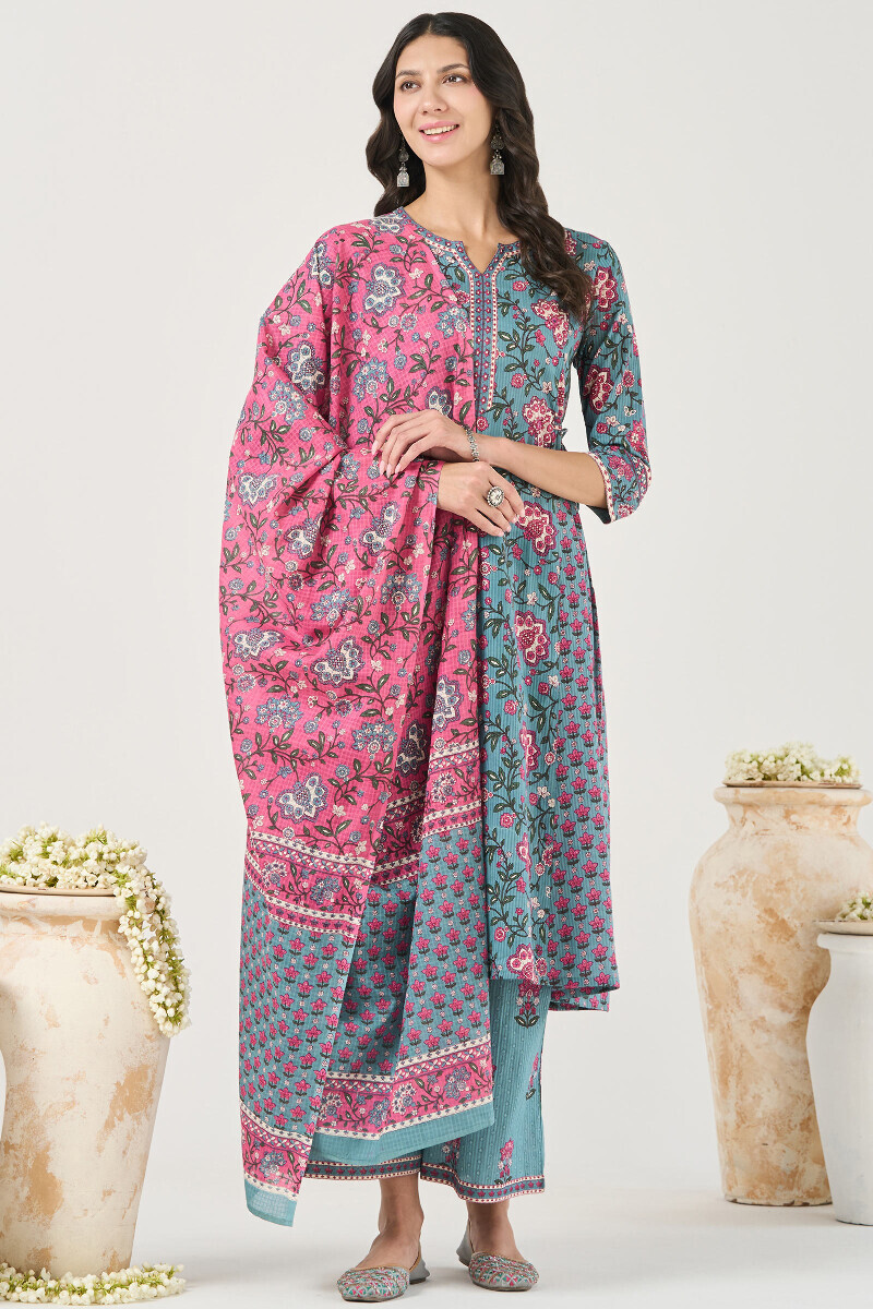 Pink Hand Printed Kota Dupatta