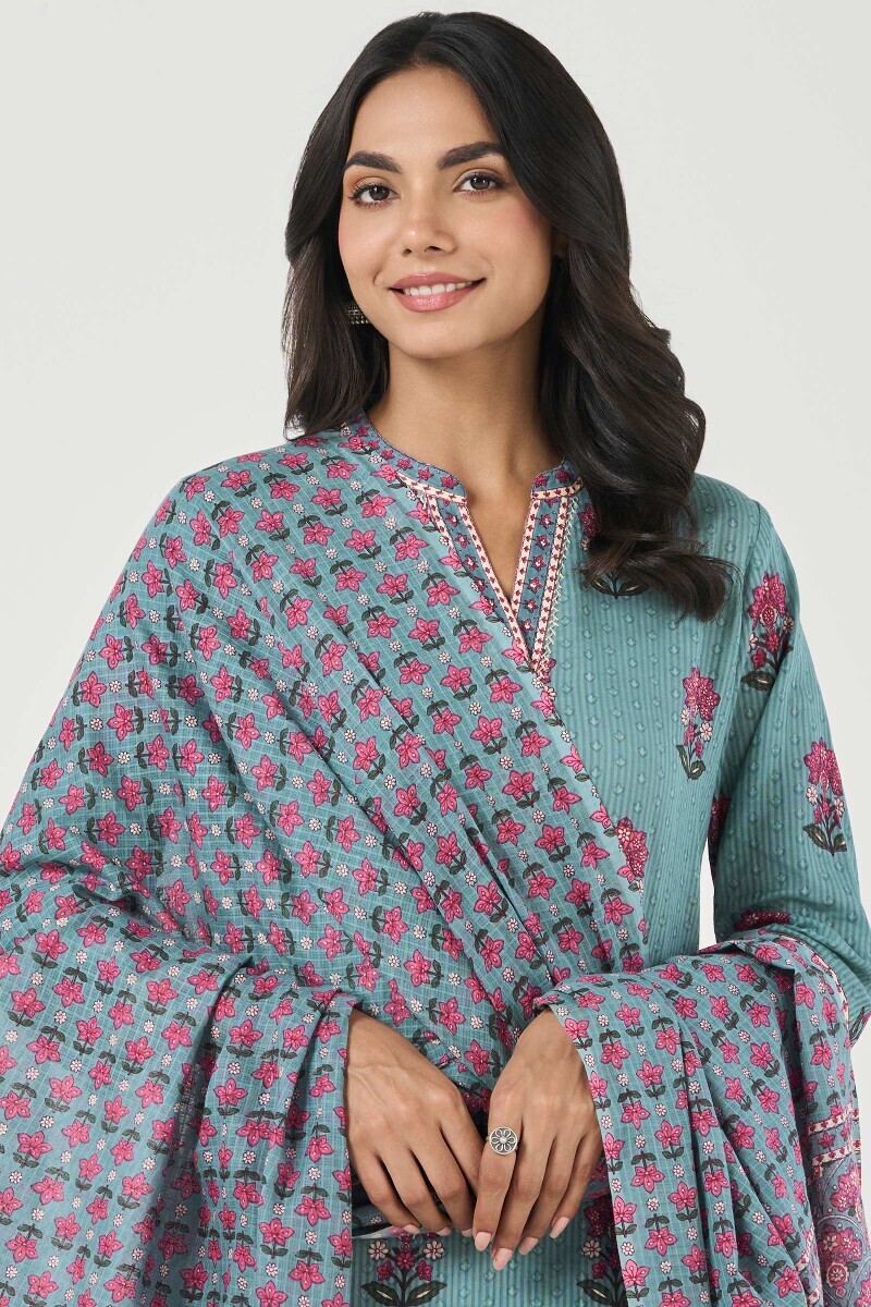 Blue Hand Printed Kota Dupatta