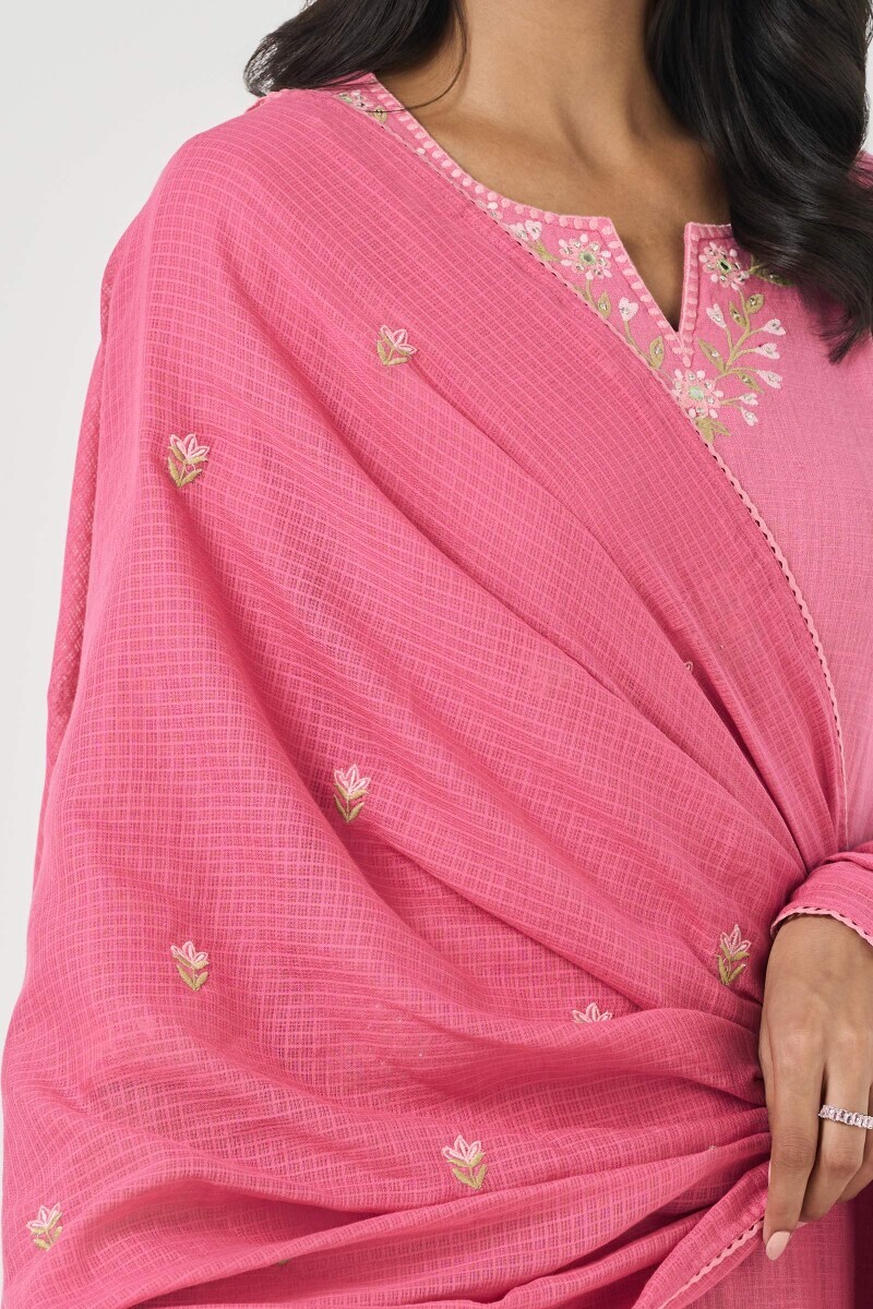 Pink Handcrafted Kota Dupatta