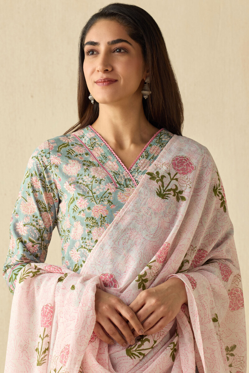 Off-White Hand Block Printed Cotton Mul Dupatta